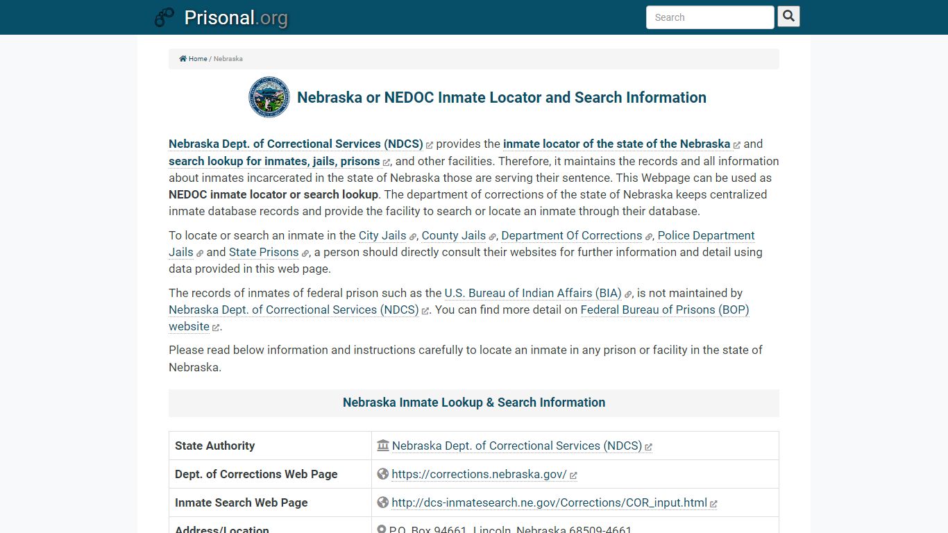 Nebraska or NEDOC Inmate Locator/Search Information ...